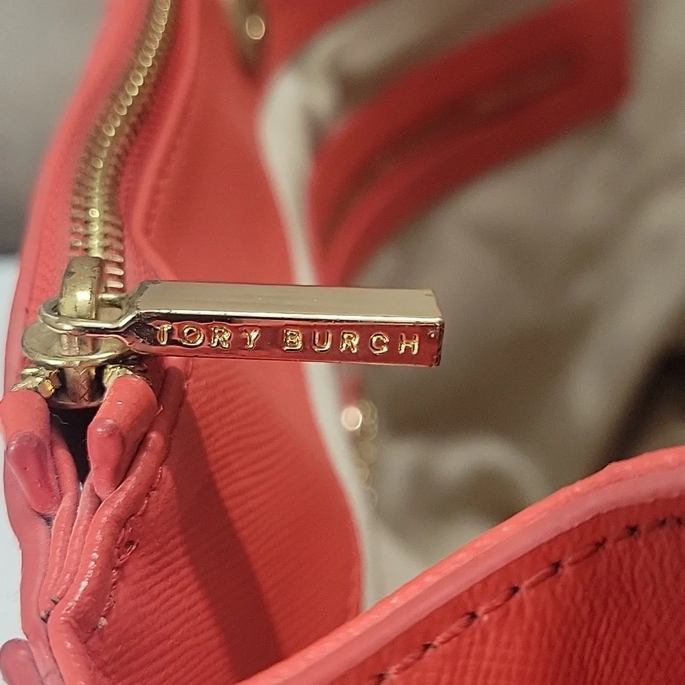 Tory Burch Red Coral Saffiano/ Patent Leather Satchel Handbag